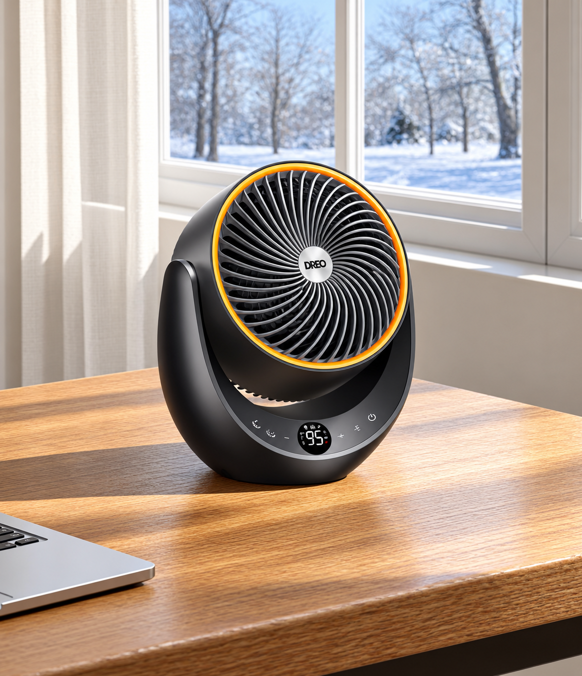DREO portable heater on a home office desk
